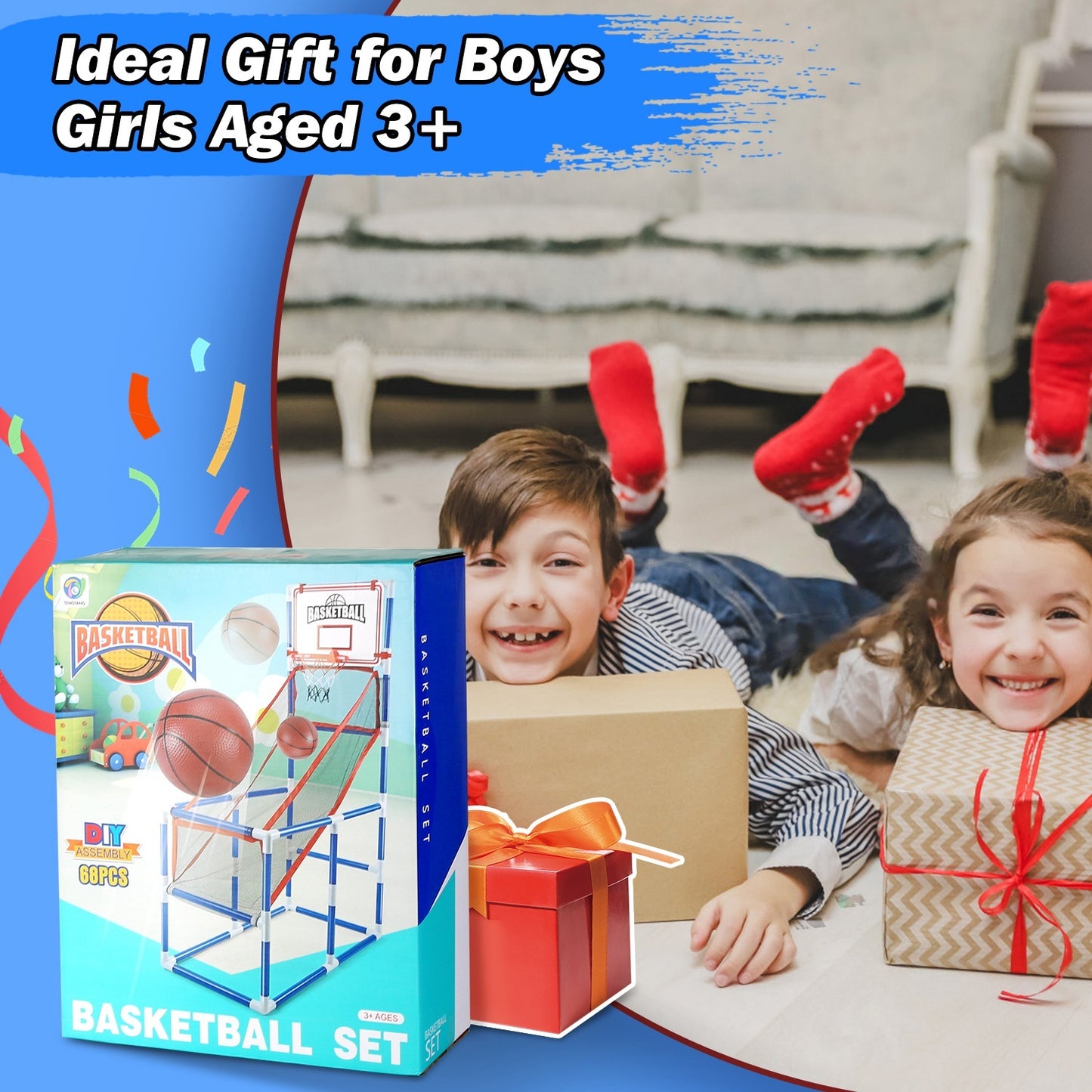 1Set Kids Basketball Game Set With 2 Balls Adjustable Height Basketball Hoop Arcade Game Indoor Outdoor Toys For Boys Girls Aged 3 To 12
