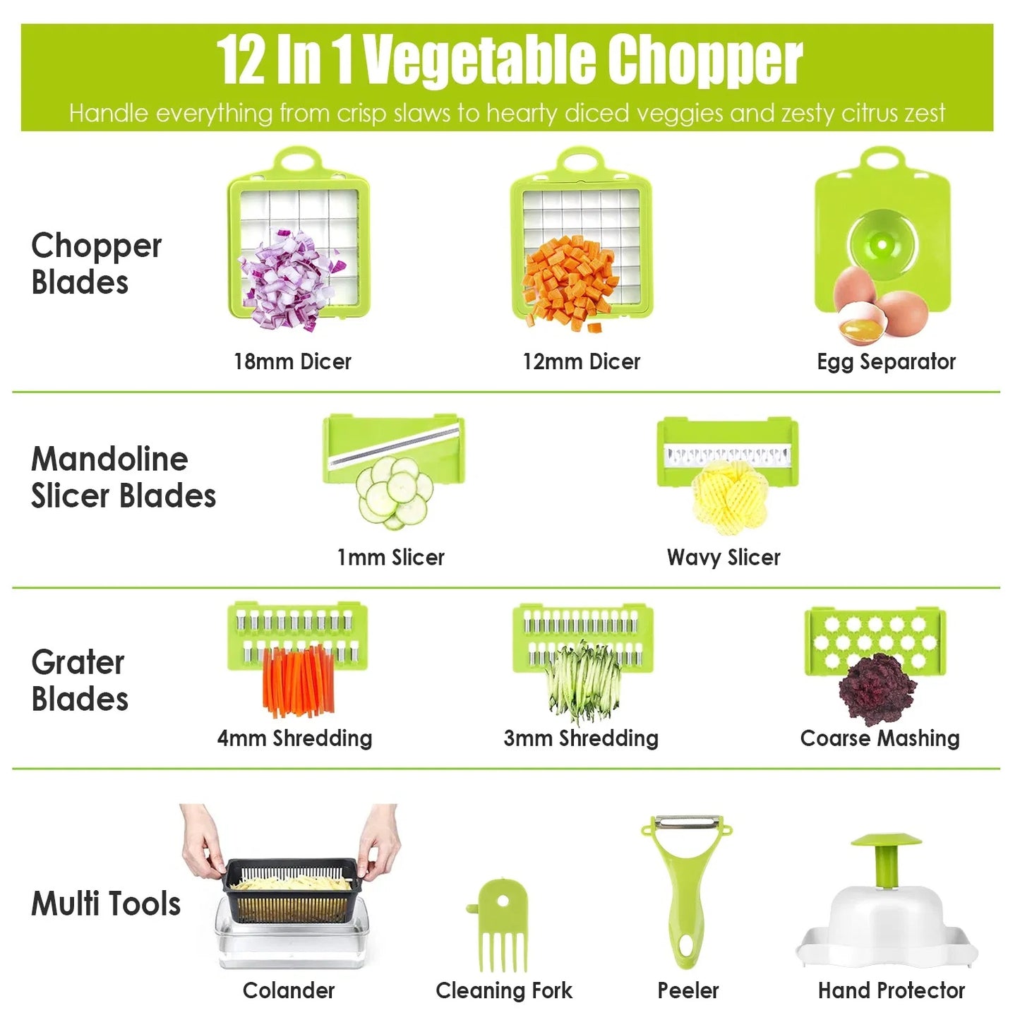 12 In 1 Vegetable Chopper With Container Food Slicer Dicer Grater Peeler