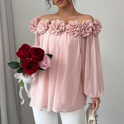 Women's 3D Floral Off Shoulder Blouse