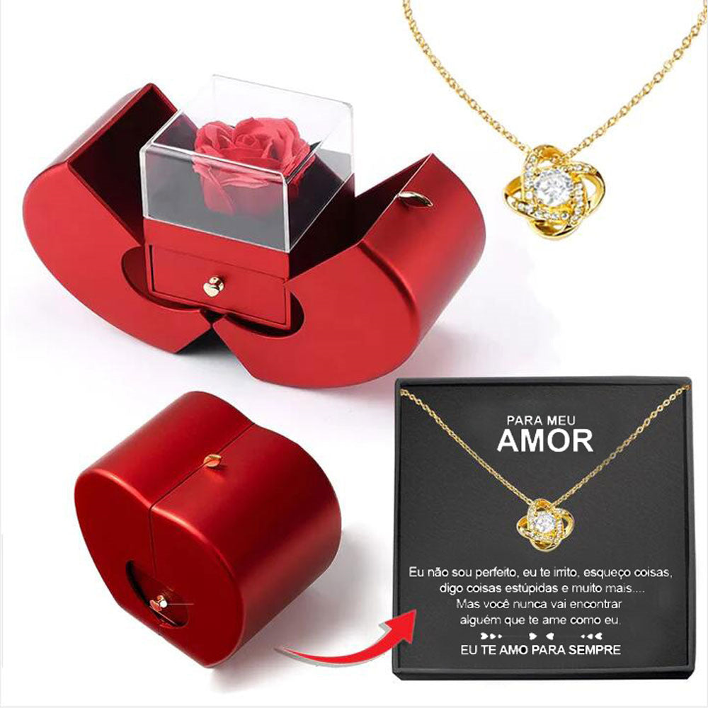 Red Fashion Jewelry Box With Rose And Pendant