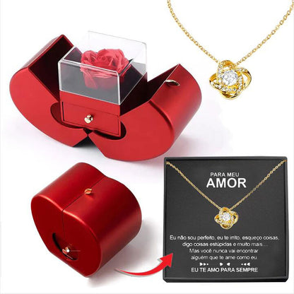 Red Fashion Jewelry Box With Rose And Pendant
