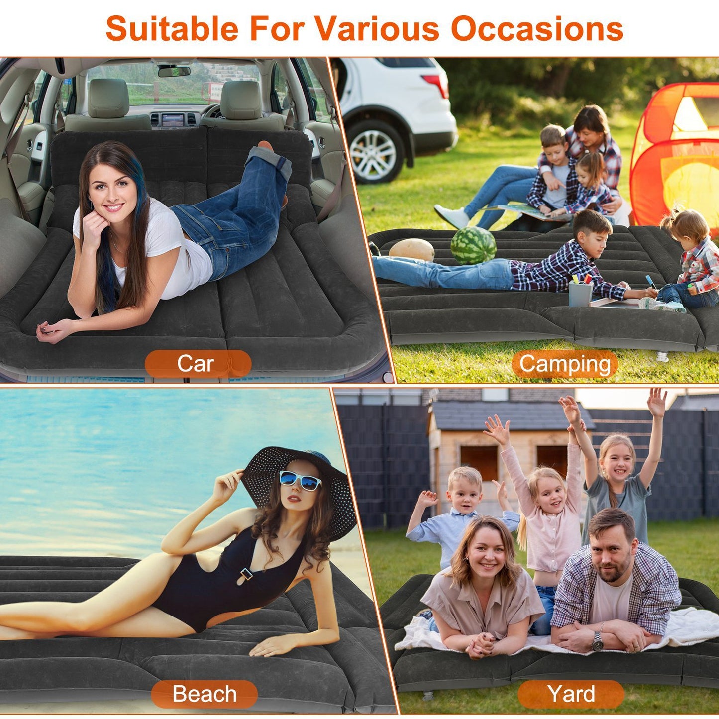 1Set Inflatable SUV Air Mattress Thickened Camping Bed Cushion With Pillow Storage Bag PVC Flocked Car Bed For Home Car Travel Camping