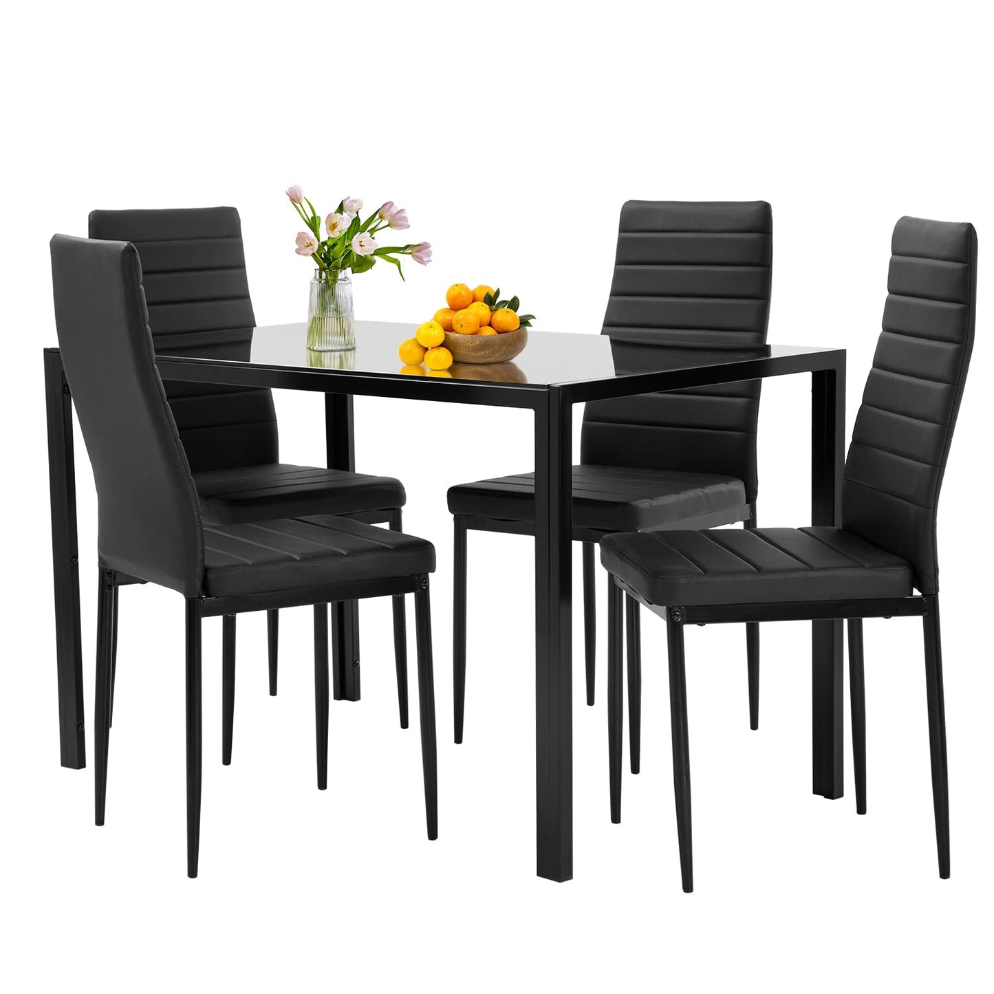 5Pc Glass Table Set with 4 Chairs