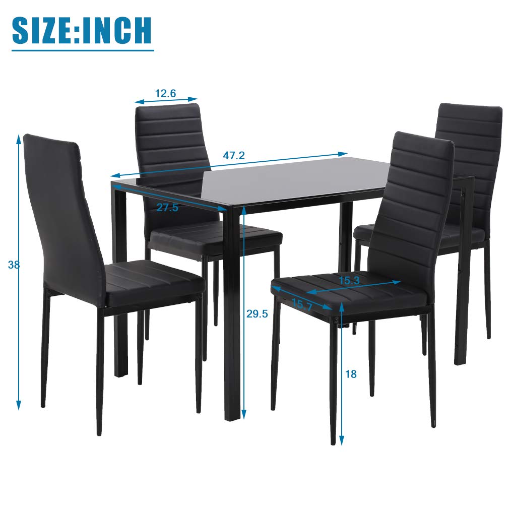 5Pc Glass Table Set with 4 Chairs