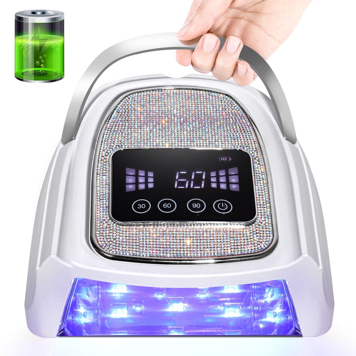 Rechargeable UV LED Nail Lamp, Cordless Nail Lamp For Gel Polish, UV Nail Lamp With 4 Timer Setting And Handle, Professional Nail UV Light For Gel Nails With 30 Beads For Salon And Home