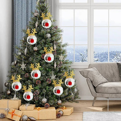 5PCS Disco Mirror Elk Horn Christmas Balls