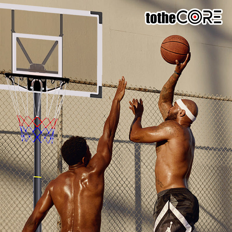 TotheCORE Basketball Stand 5.25-8.53 Ft Adjustable Portable Basketball Hoop & Goal With PC Backplate, Large Base And Wheels