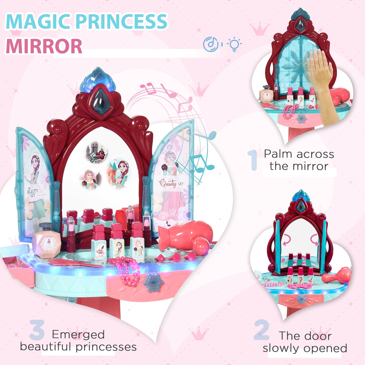 Kids Vanity Set with Self-Opening Mirror