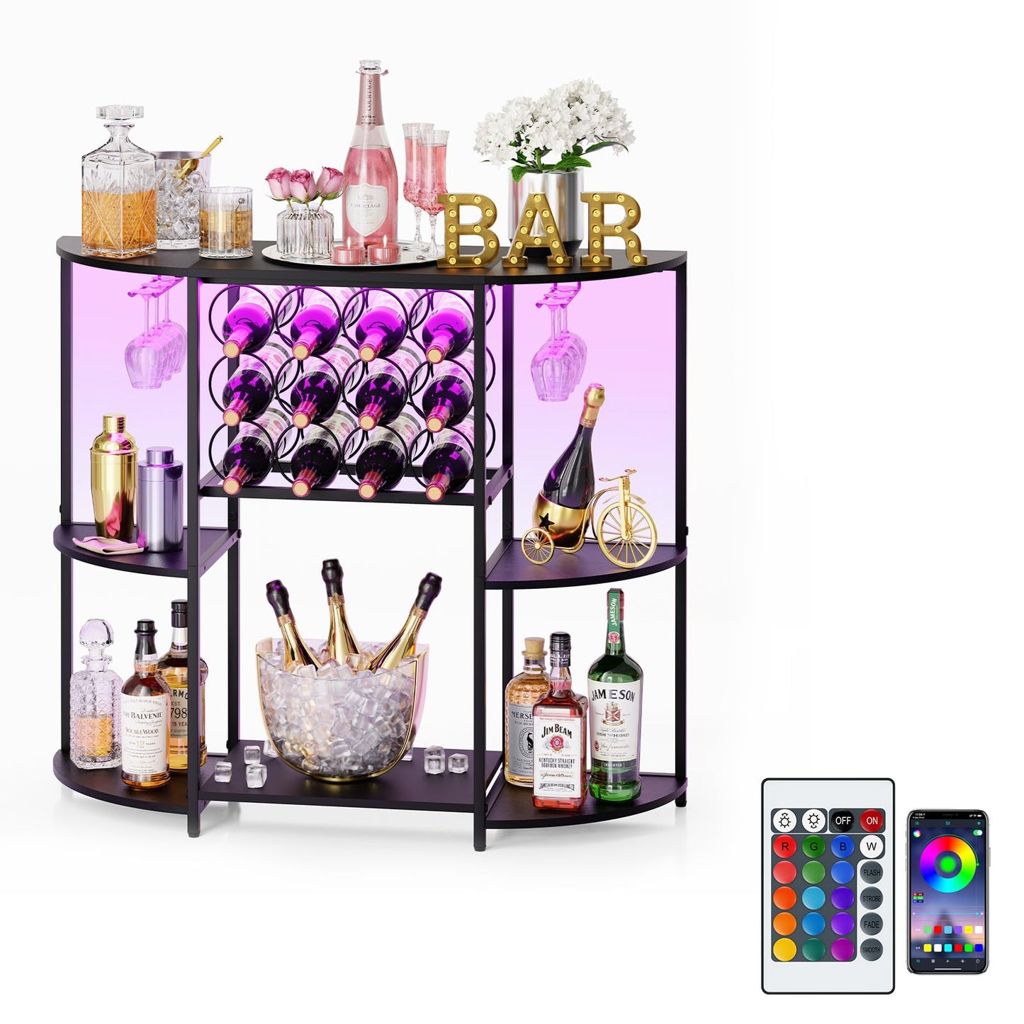 Wine Bar Cabinet with LED Lights