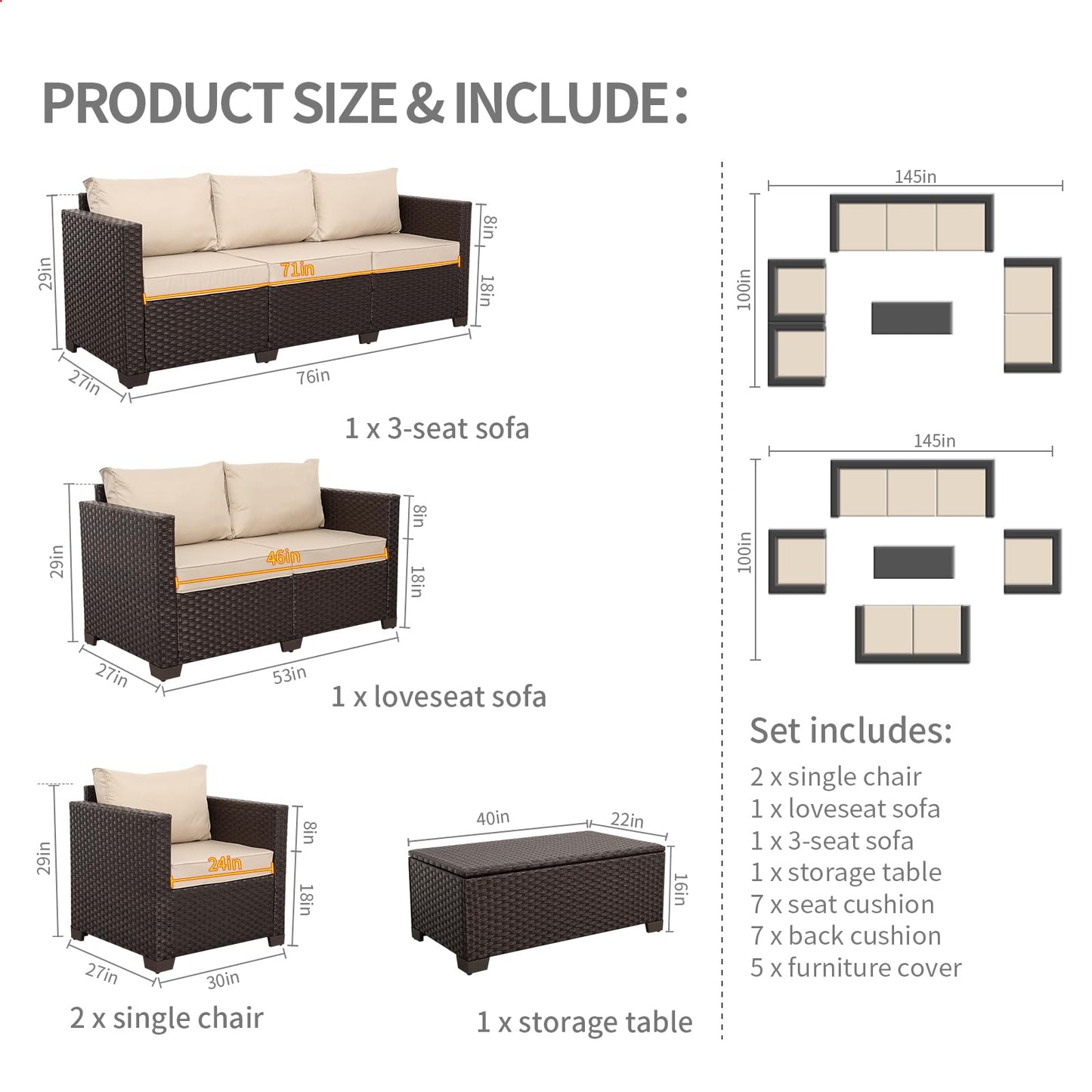 5Pc Coffee Outdoors Patio Set