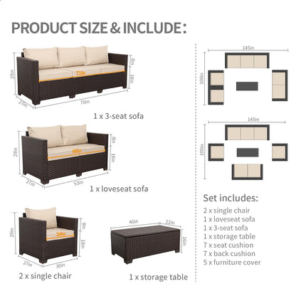 5Pc Coffee Outdoors Patio Set