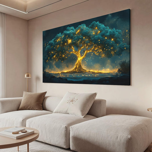 Green Wall Art Decor-Gold Large Tree of Life