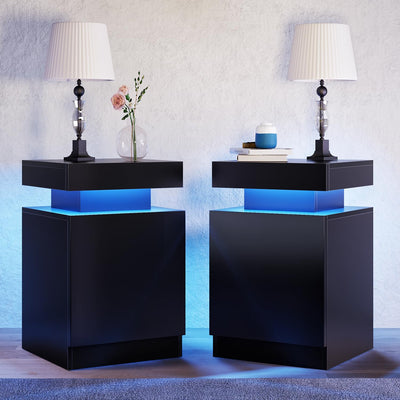 Set of 2 with LED Lights, Night Stand with Storage