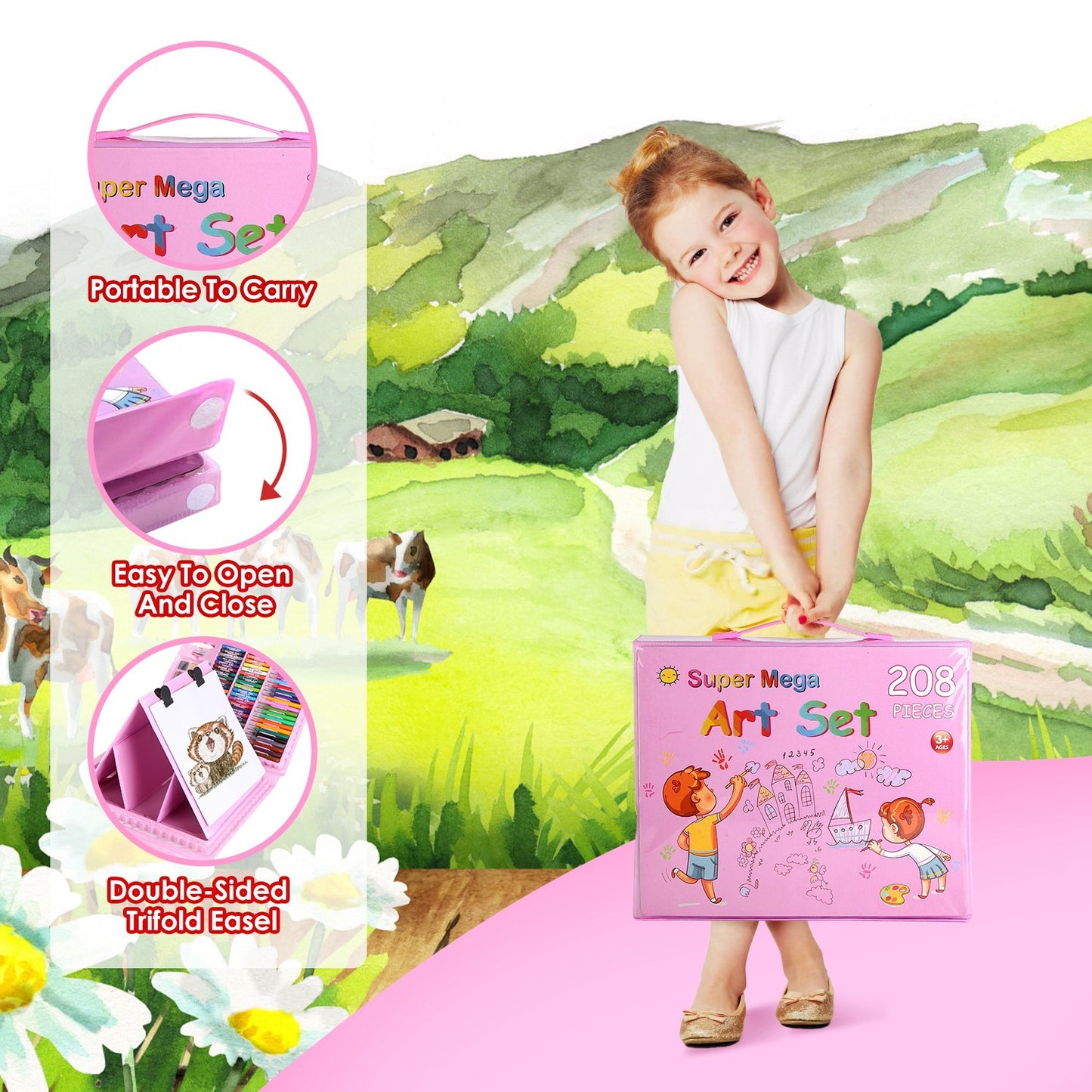 208Pcs Drawing Art Kit Art Supplies For 3 To 12Years Old Girls Boys Art Storage Box \Gift For Kids