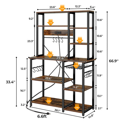 Large 6-Tier Bakers Rack with Power Outlets