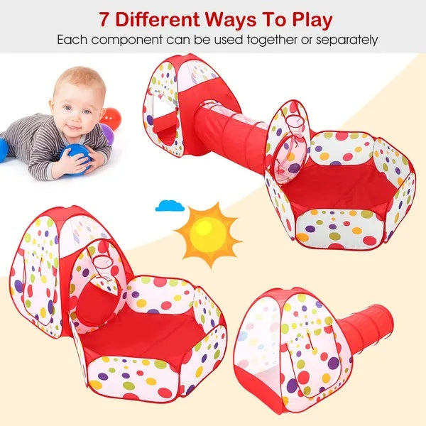 3 In 1 Child Crawl Tunnel Play Tent & Ball Pit Play House