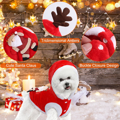 1Pc Pet Christmas Clothes Santa Claus Reindeer Antlers Costume