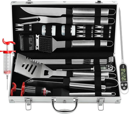 24PCS BBQ Grill Tools Set With Meat Thermometer And Injector
