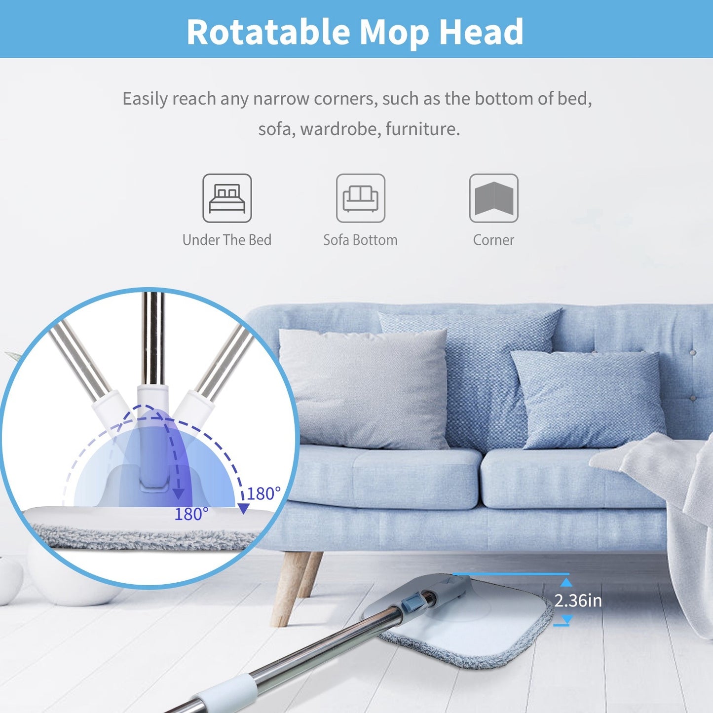 Spin Mop And Bucket With Wringer Set Flat Floor Mop With Clean And Dirty Water Separate System 2 Replaceable Reusable Washable Microfiber Mop Pads