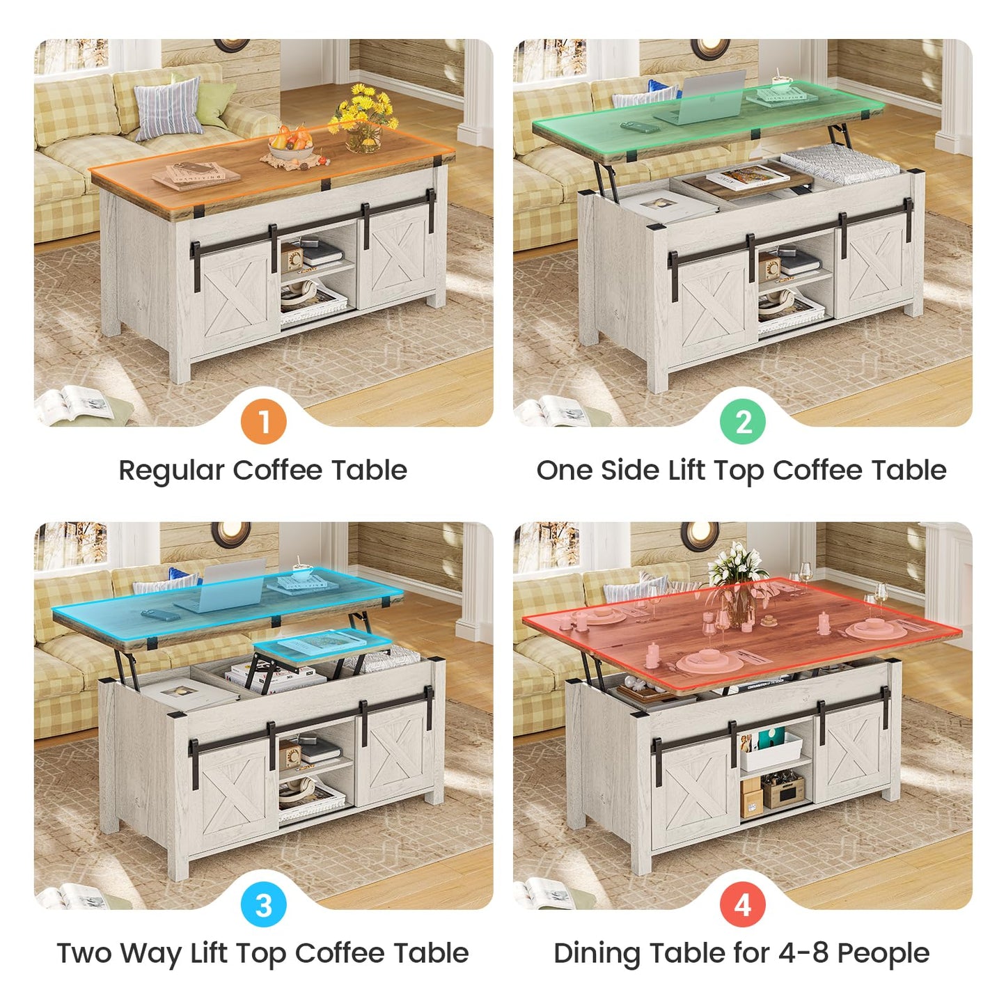 4-In-1 Lift-Top Coffee Table with Storage