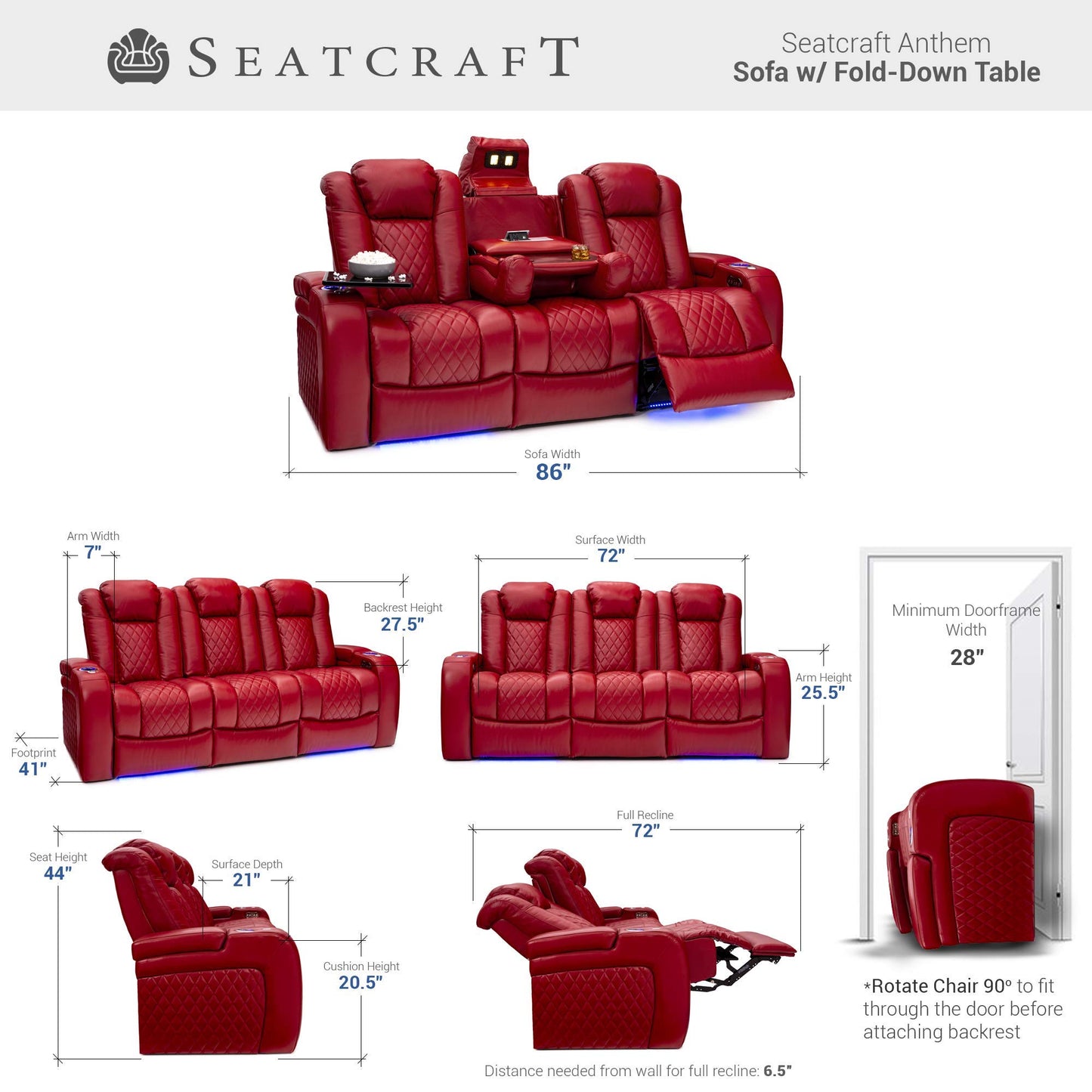 Home Theater Reclining Sectional Sofa with USB Charging and Lights
