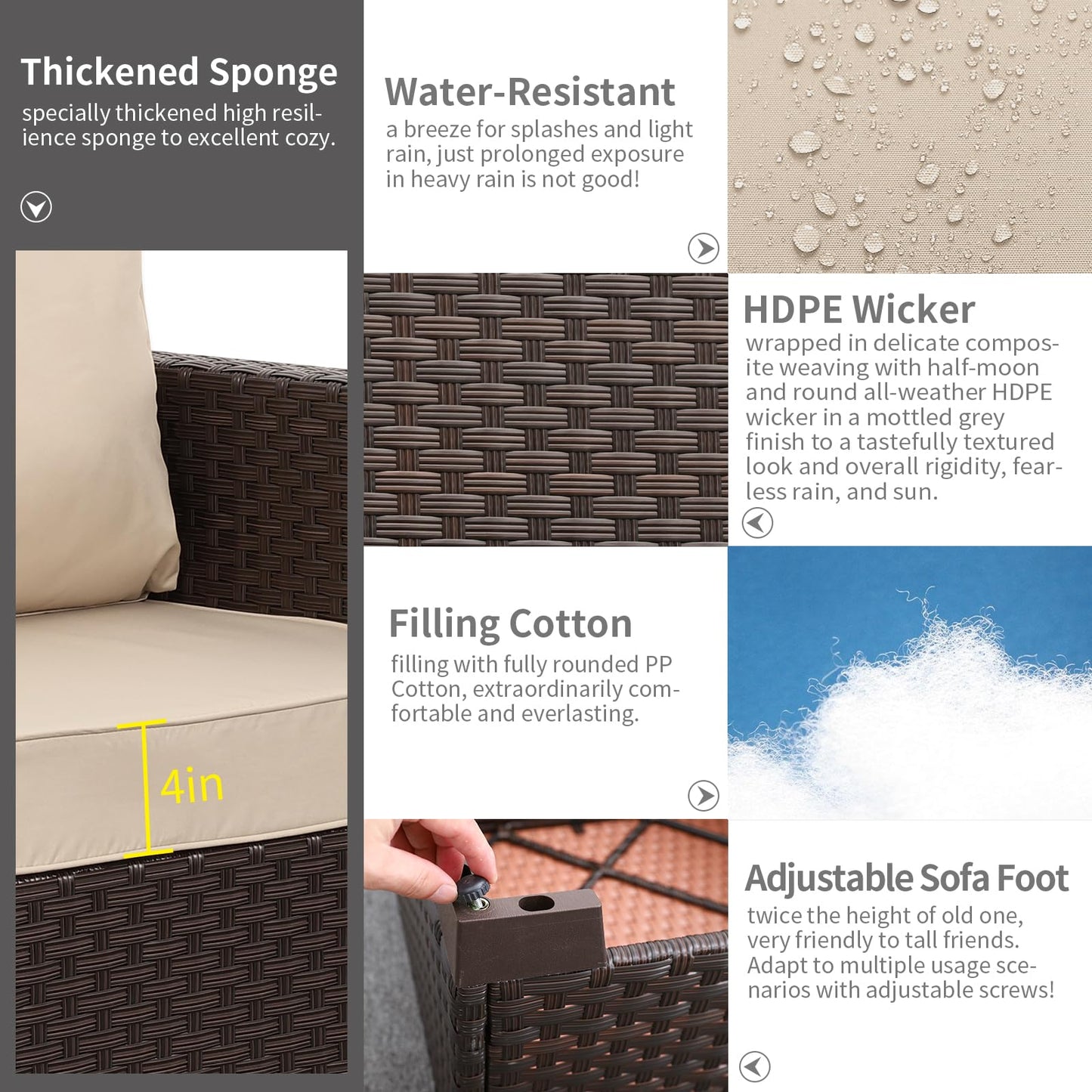 5Pc Coffee Outdoors Patio Set