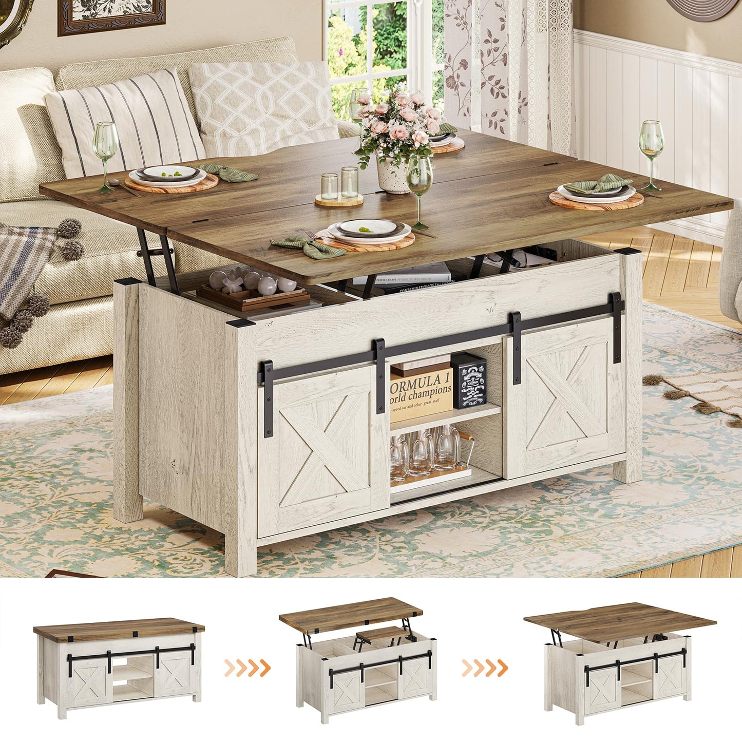 4-In-1 Lift-Top Coffee Table with Storage