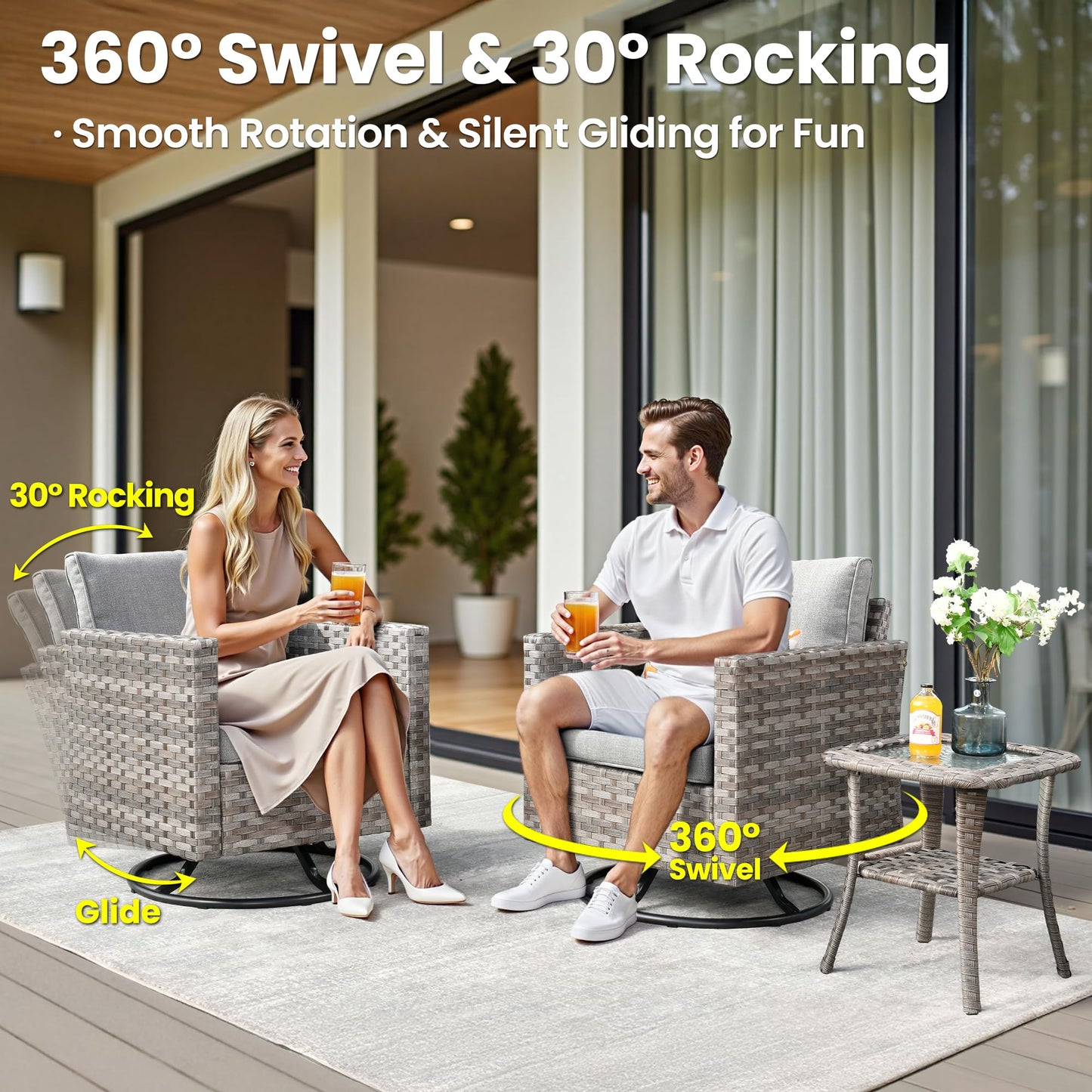 10 Pieces Patio Furniture Set, Outdoor Wicker Sectional Sofa with 30" Fire Pit Table & Swivel Chairs