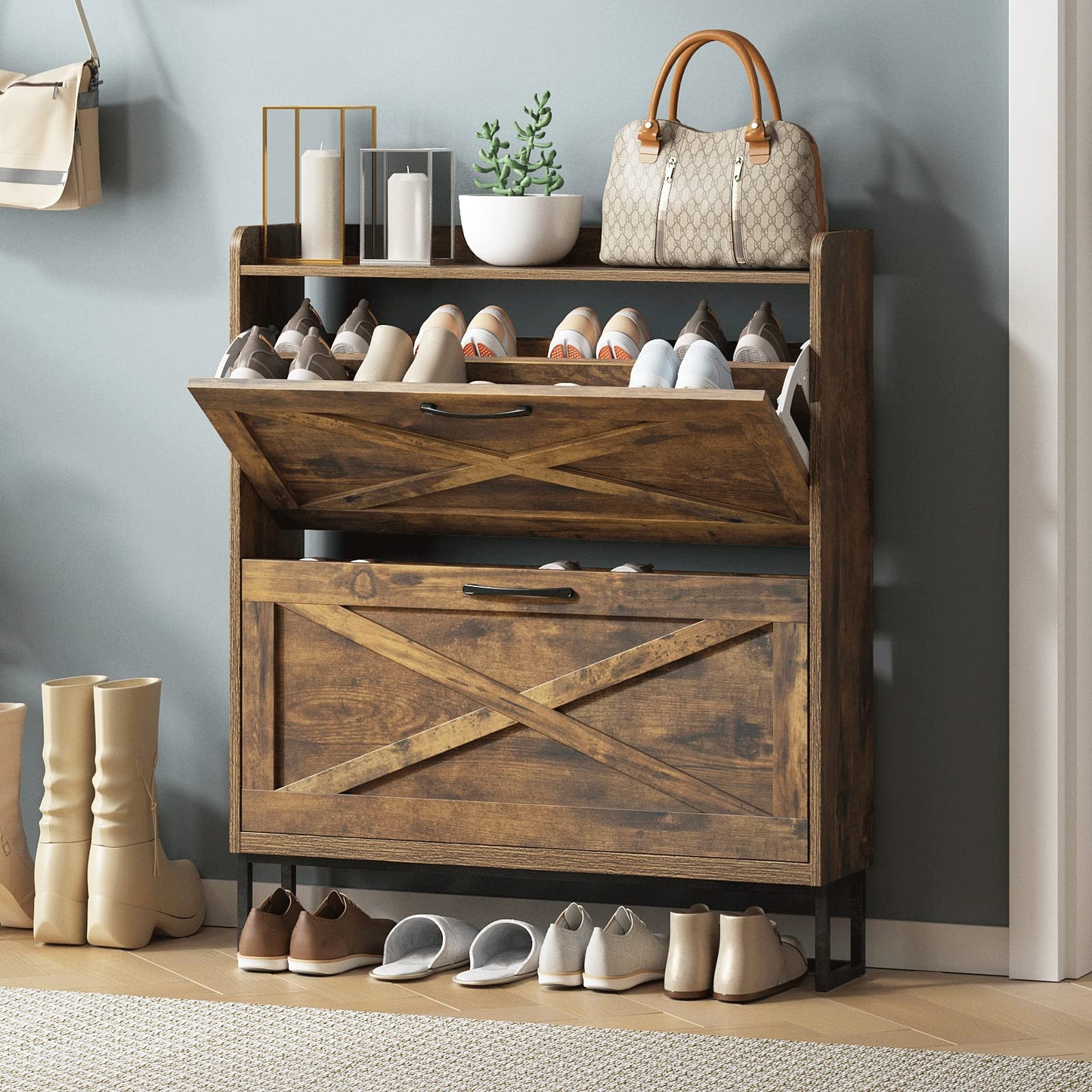 Shoe Storage Cabinet with Flip Drawers