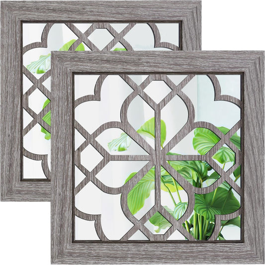 Set of 2 Boho Farmhouse Square Vintage Mirrors