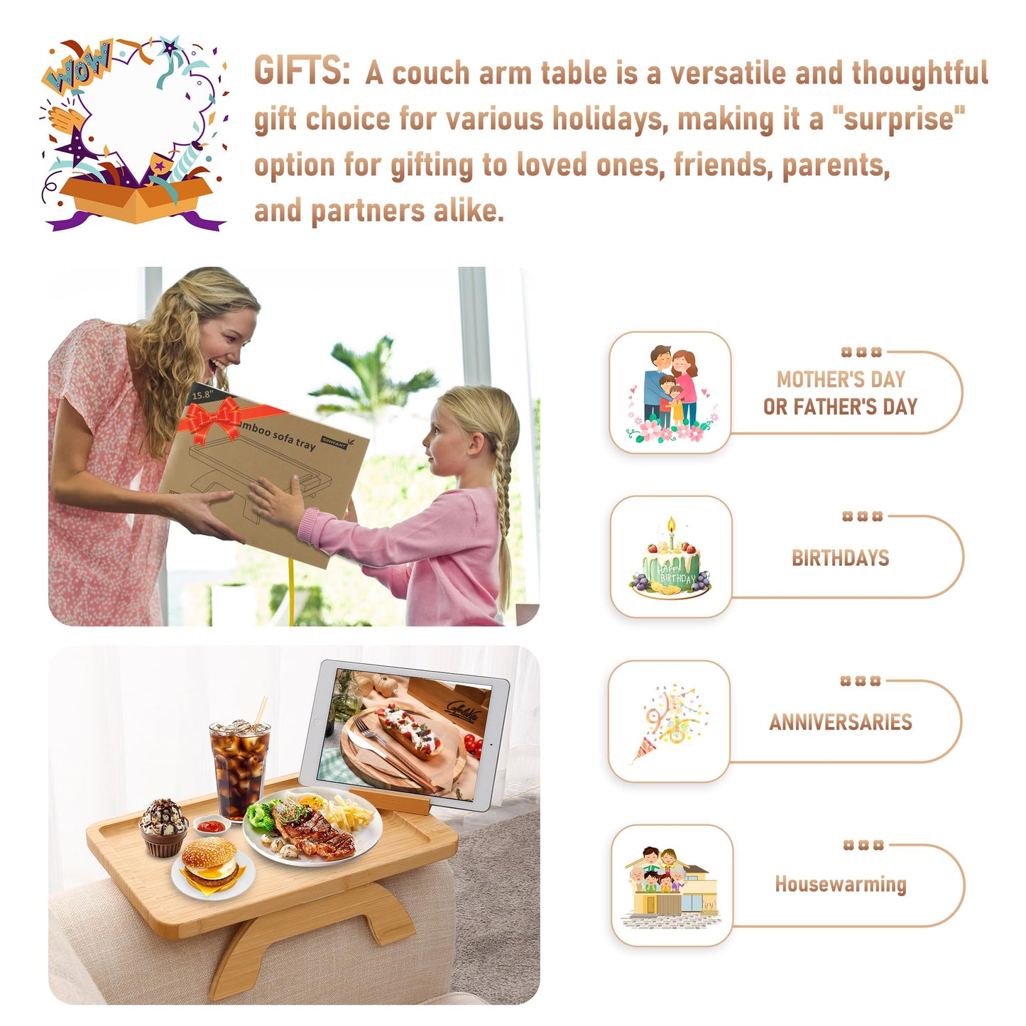 Bamboo Couch Arm Tray