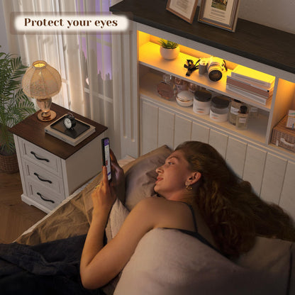 King Bed Frame, Headboard & Storage, with Drawers and Built-in LED Charging Station