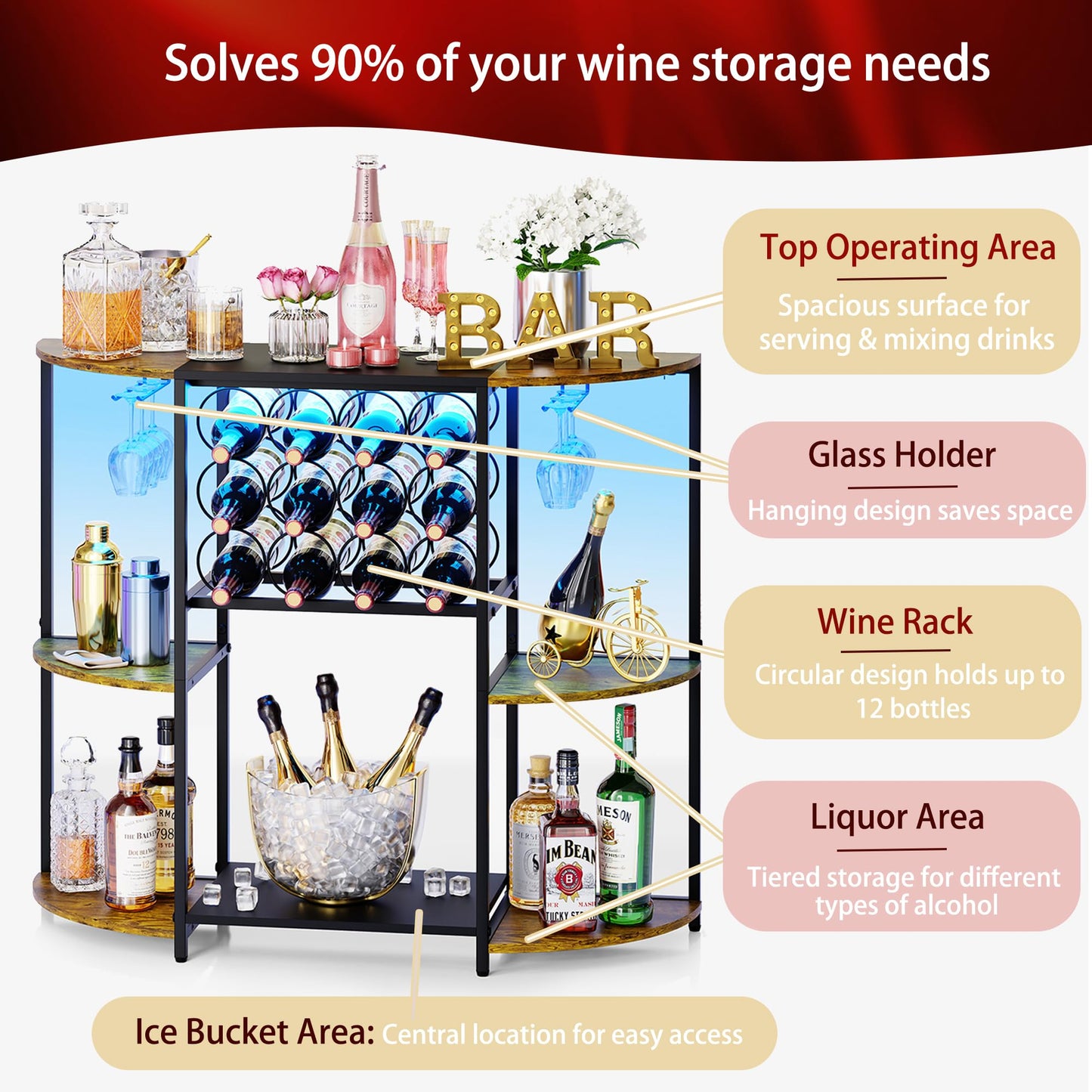 Wine Bar Cabinet with LED Lights