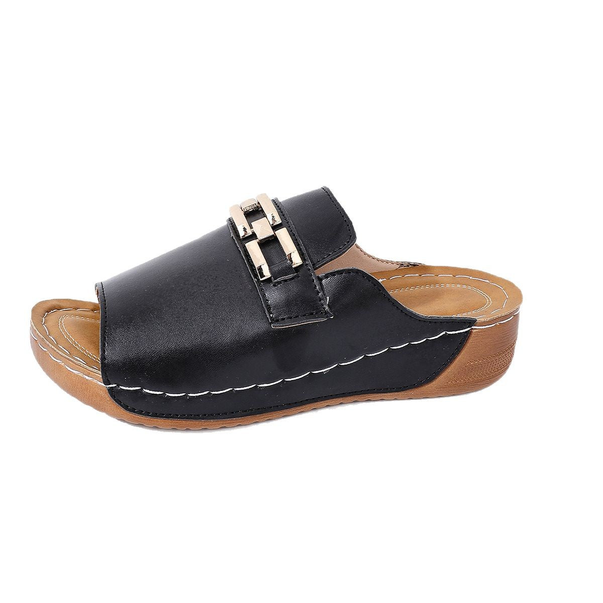 Women's Open-Toe Sandal Slippers With Metal Accessories