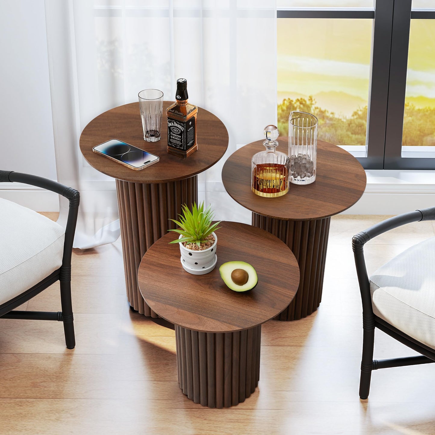 3Pc Round Nesting Table Set