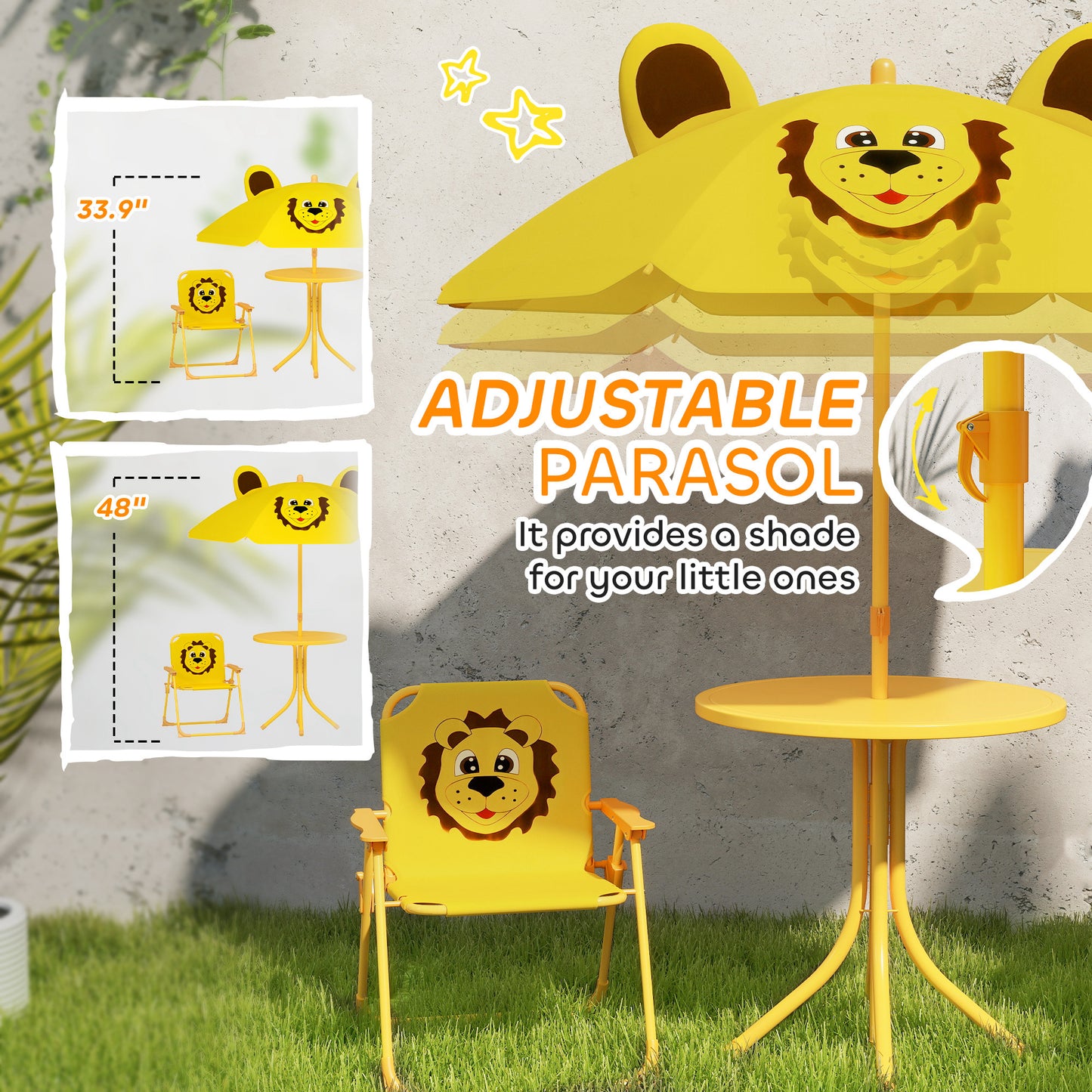 Kids Picnic Table And Chair Set With Foldable Chairs