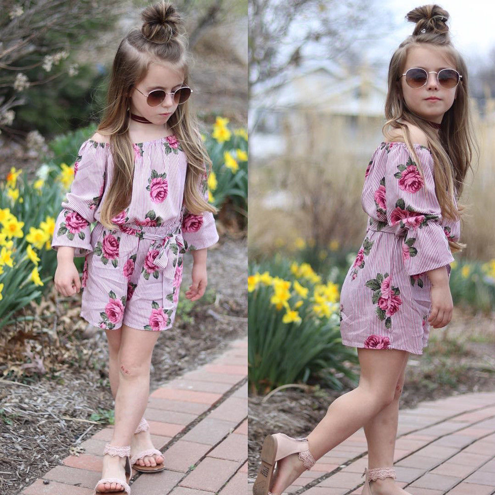ins new rose flower print girls' jumpsuit baby clothes bowknot romper climbing jumpsuit jumpsuit