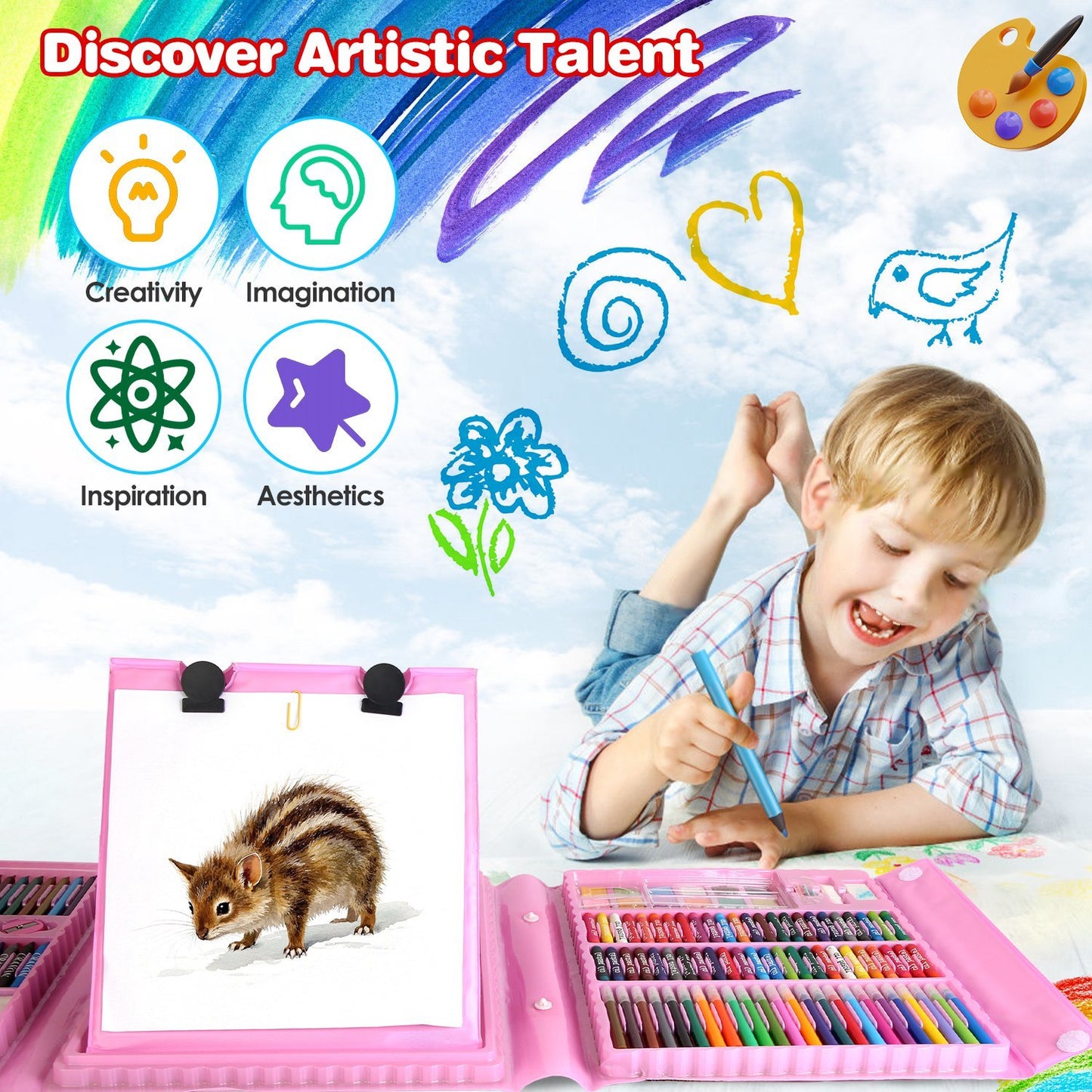 208Pcs Drawing Art Kit Art Supplies For 3 To 12Years Old Girls Boys Art Storage Box \Gift For Kids