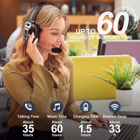 Bluetooth Wireless Headset With Noise Cancelling Mic