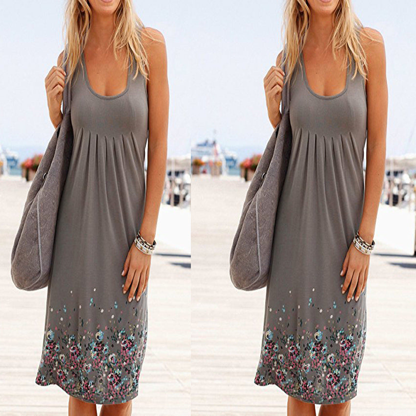 Sleeveless Floral Print Loose Summer Dress Fashion Six Colors Casual Women Dress Robe Femme Ete 2019 Sexy Dress Plus Size S-5XL