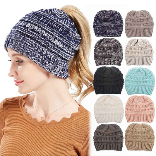 INS European and American women's hats, pure color woolen knit hats, non-labeled, multi-function wearing casual hats, men