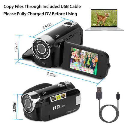 1Pc HD 1080P Digital Video Camcorder 2.7in 16X Zoom DV Camera 270 Degree Rotation