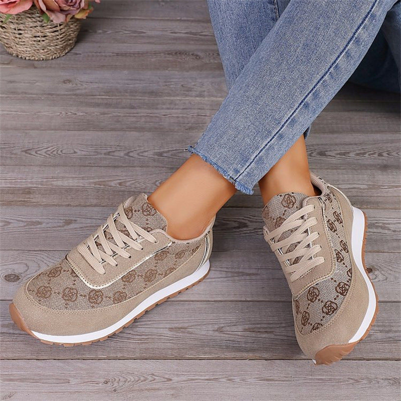 Women's Flower Print Lace-up Casual Running Sneakers