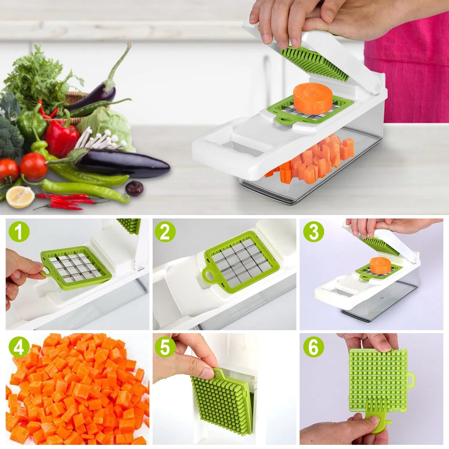 12 In 1 Vegetable Chopper With Container Food Slicer Dicer Grater Peeler
