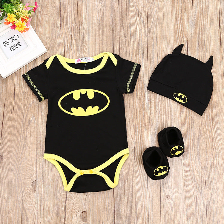 New Batman Triangle Romper + Hat + Foot Cover Three-piece Set Children's Romper Set Baby Clothes