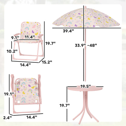 Kids Outdoor Activity Table With Foldable Chairs &  Removable Umbrella Pink