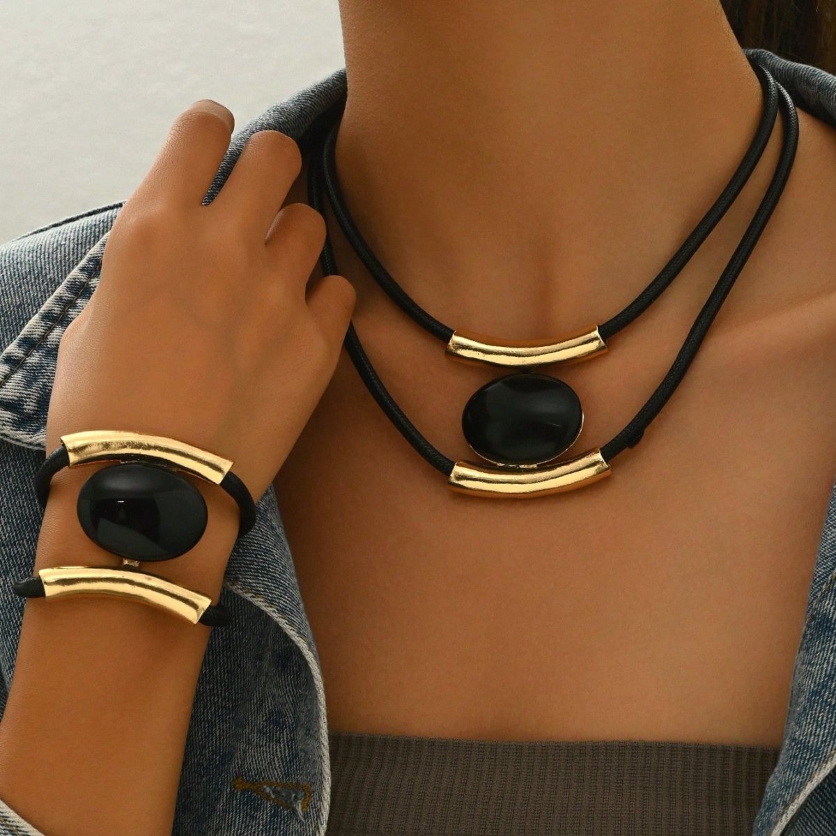 Gold Plated Golden Elegance  Black And Gold Statement Jewelry