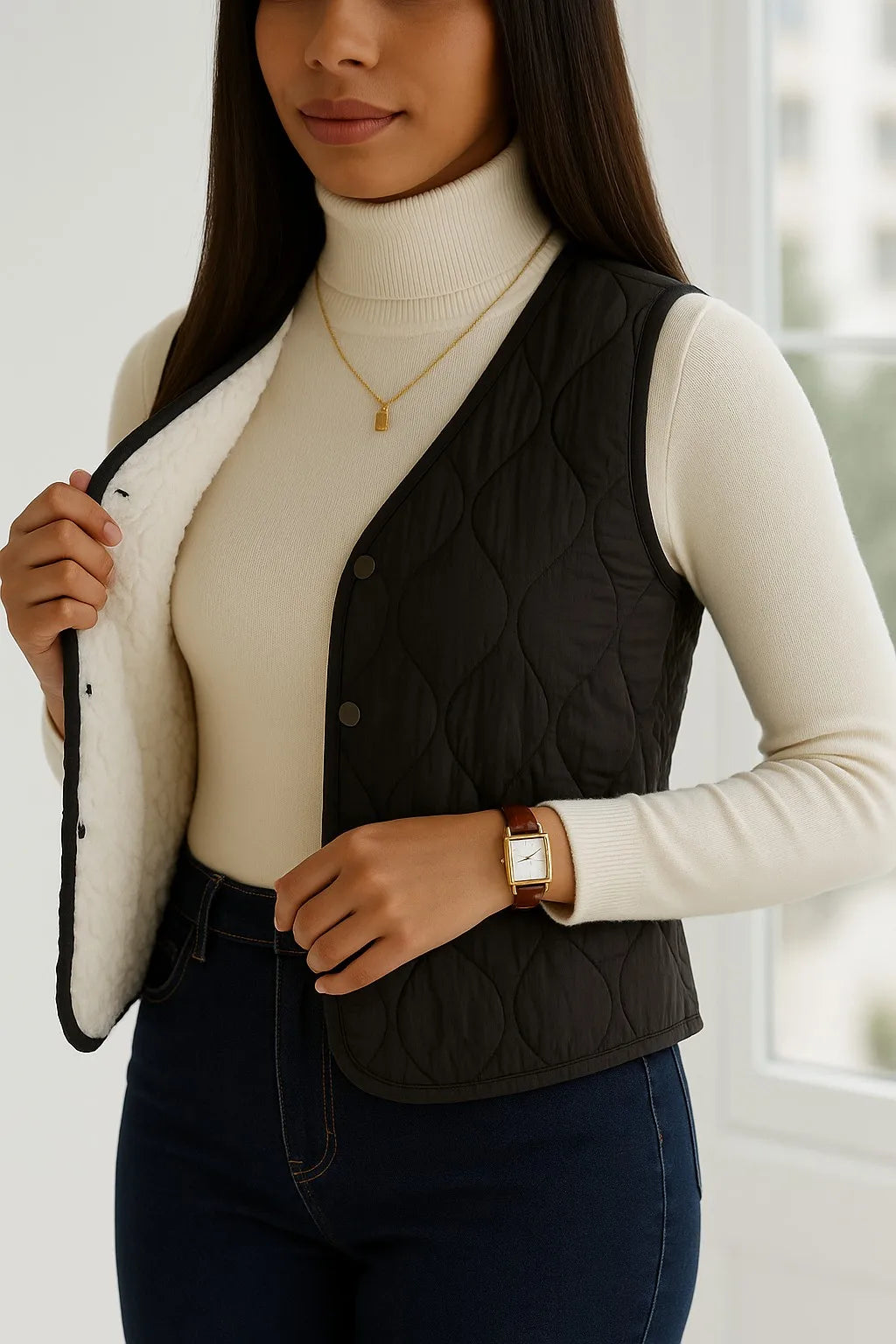 Women’s Quilted Sleeveless Vest With Soft Fur Lining