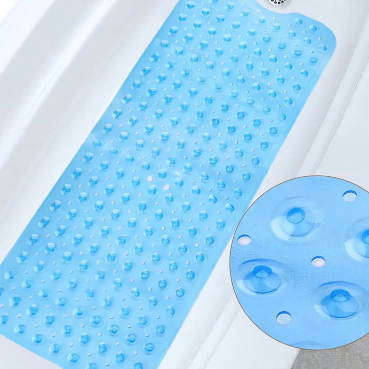 Blue Bathroom Non-Slip Bath Tub Mat With Suction Cup