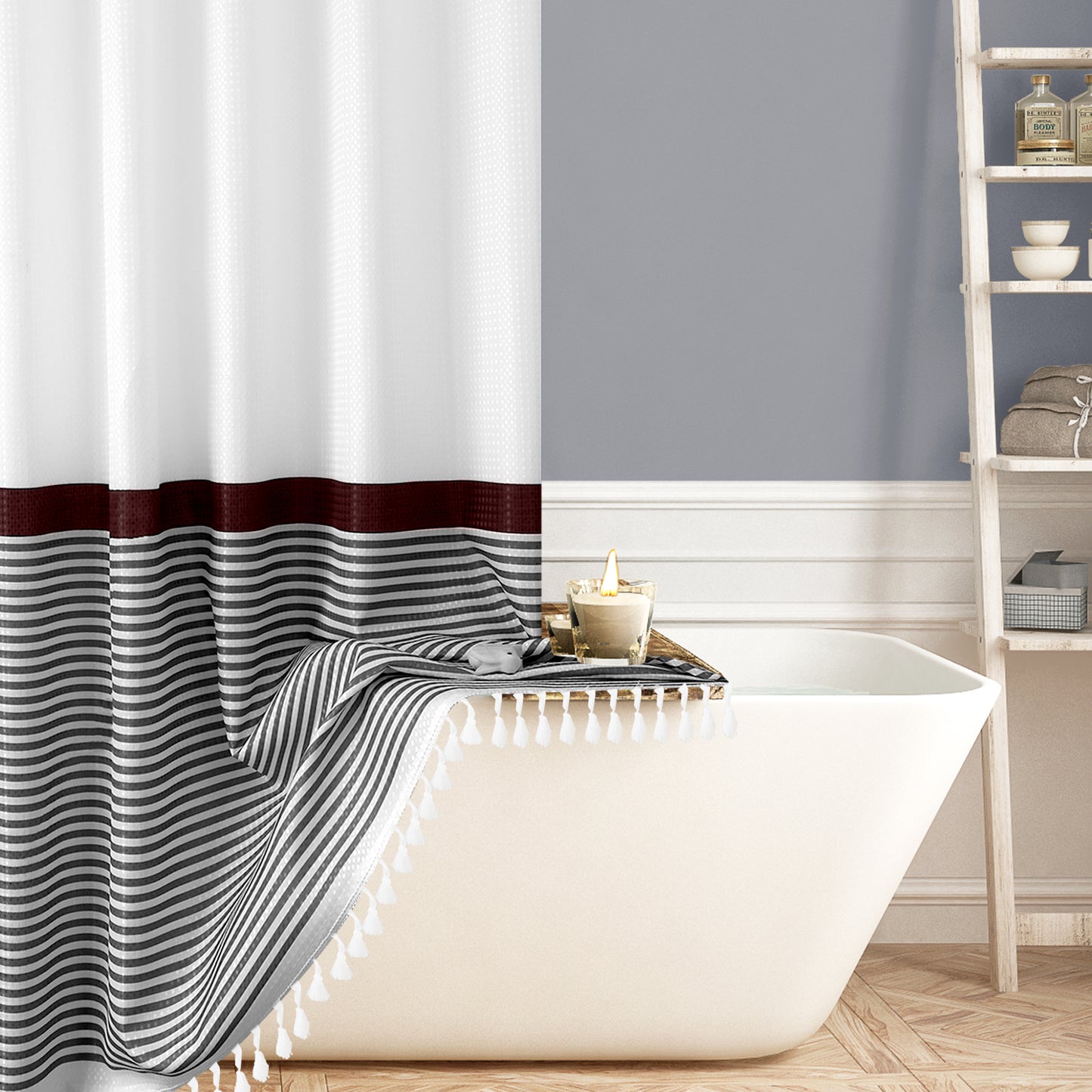 Tassel Shower Curtain Striped Shower Curtain